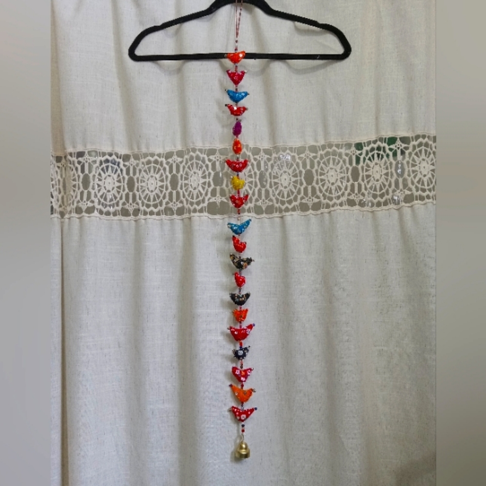 Handmade hanging prosperity hens with bell